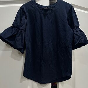 Chico's Dark Blue Blouse with Ruffled Sleeves